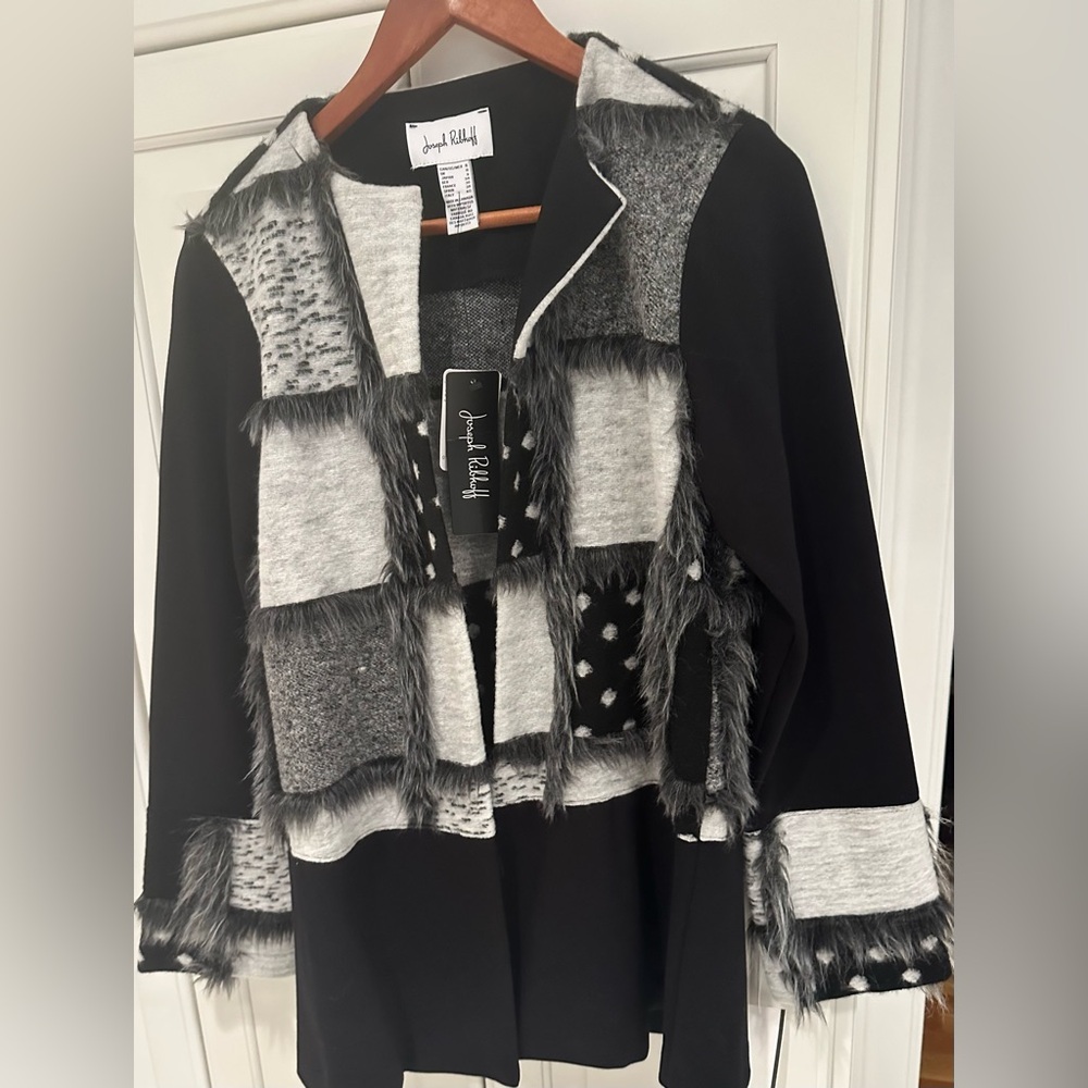Joseph Ribkoff Black/Grey Open
Front Knit Blend Cardigan Style